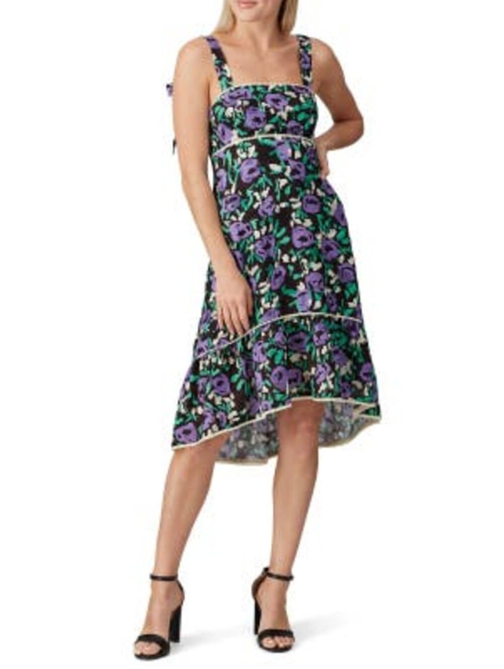 Foxiedox Monet Floral Print Short Dress Purple/Green Sleeveless A-Line Empire S